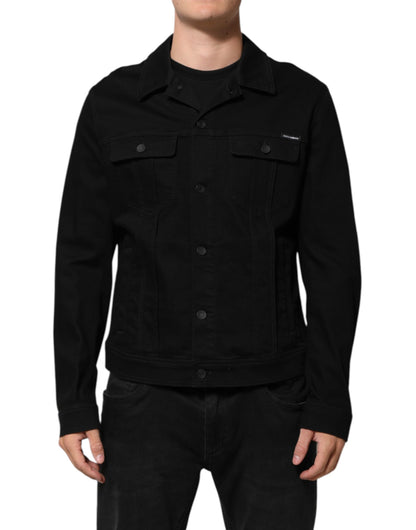 Black Cotton Denim Stretch Giubbotto Jacket