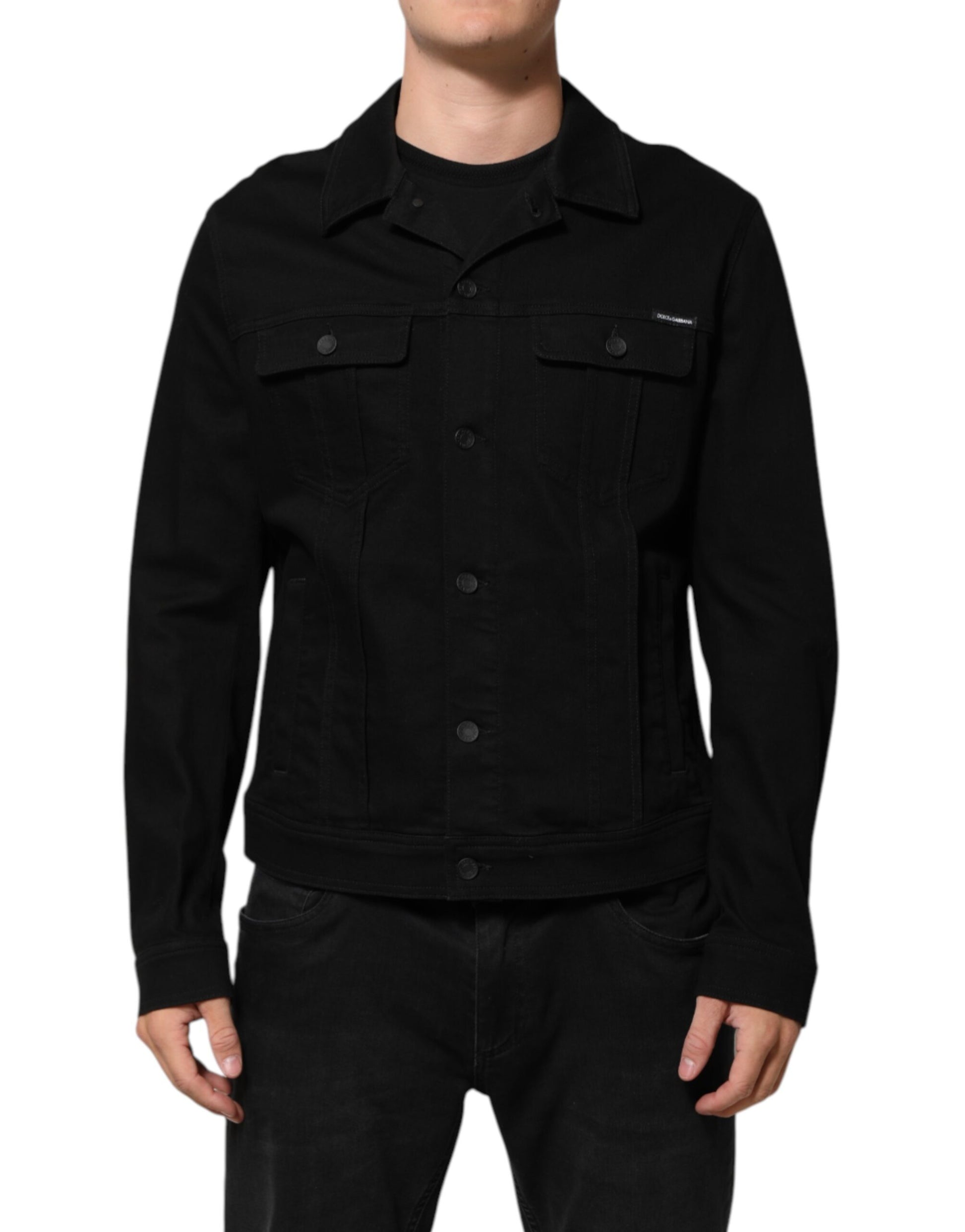 Black Cotton Denim Stretch Giubbotto Jacket