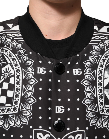 Black White Bandana Print Bomber Jacket