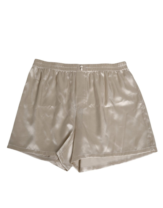 Beige Silk Satin Elastic Men Boxer Short Swimwear