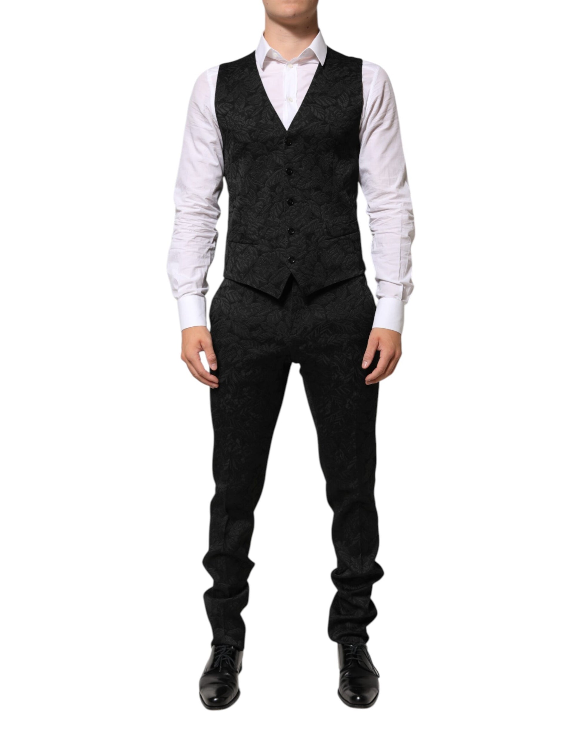 Black 3 Piece Brocade Jacquard Suit MARTINI