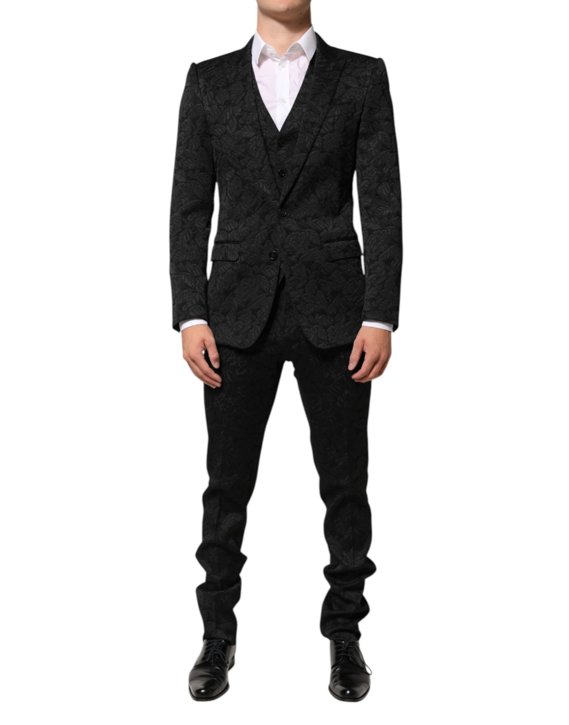 Black 3 Piece Brocade Jacquard Suit MARTINI