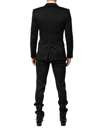 Black 3 Piece Brocade Jacquard Suit MARTINI