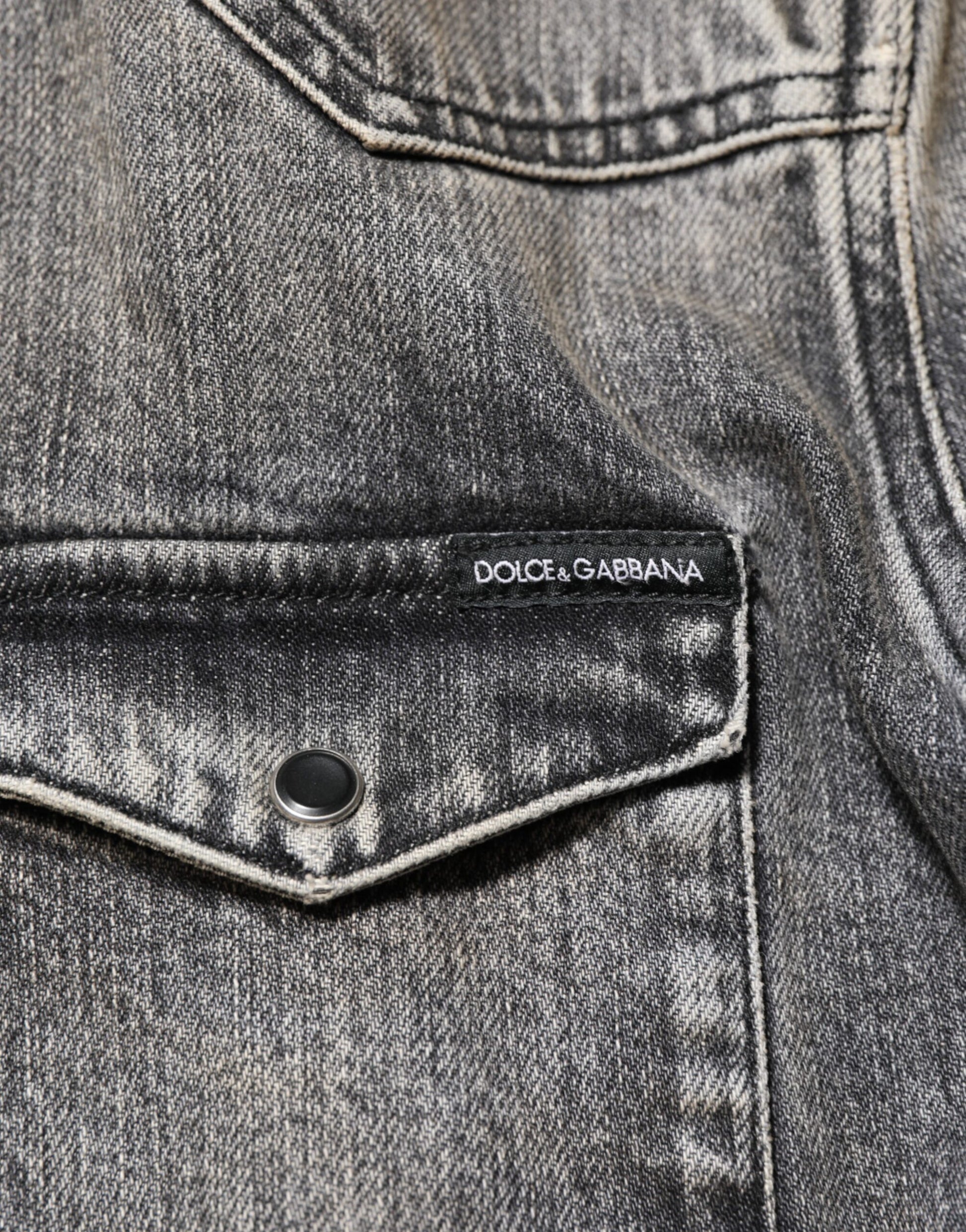 Black Washed Cotton Snap Long Sleeve Casual Shirt