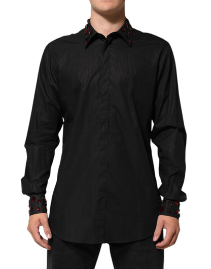 Black Cotton Embellished Collar Men’s Shirt