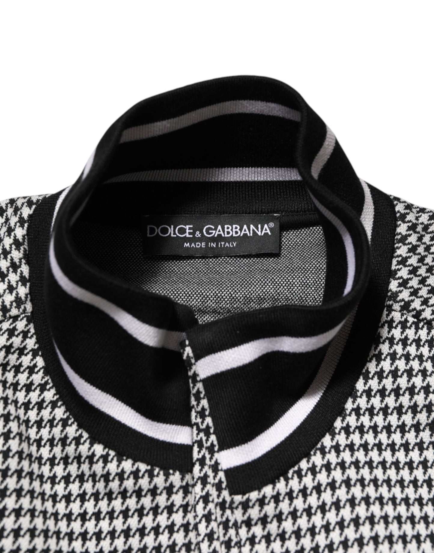 Black White Houndstooth Wool Crest Jacket Sweater
