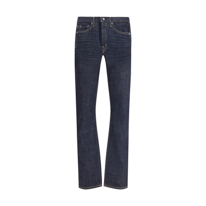 Blue Cotton Straight-Leg Jeans