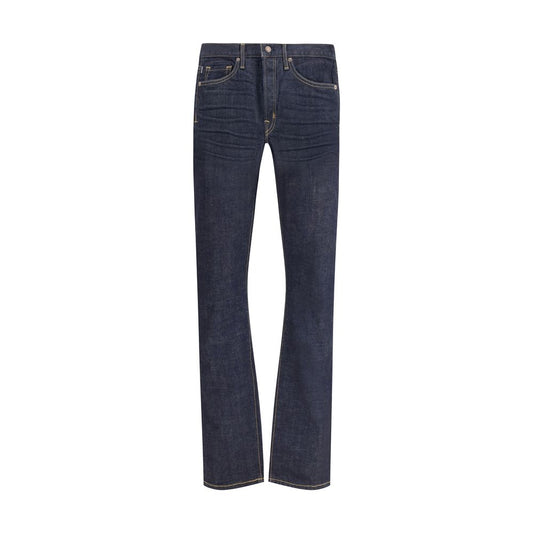 Blue Cotton Straight-Leg Jeans