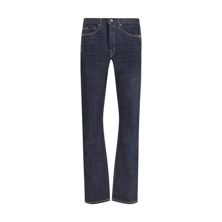 Blue Cotton Straight-Leg Jeans