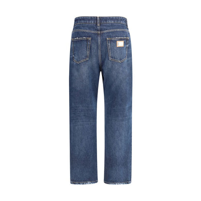 Blue Cotton Boyfriend Jeans