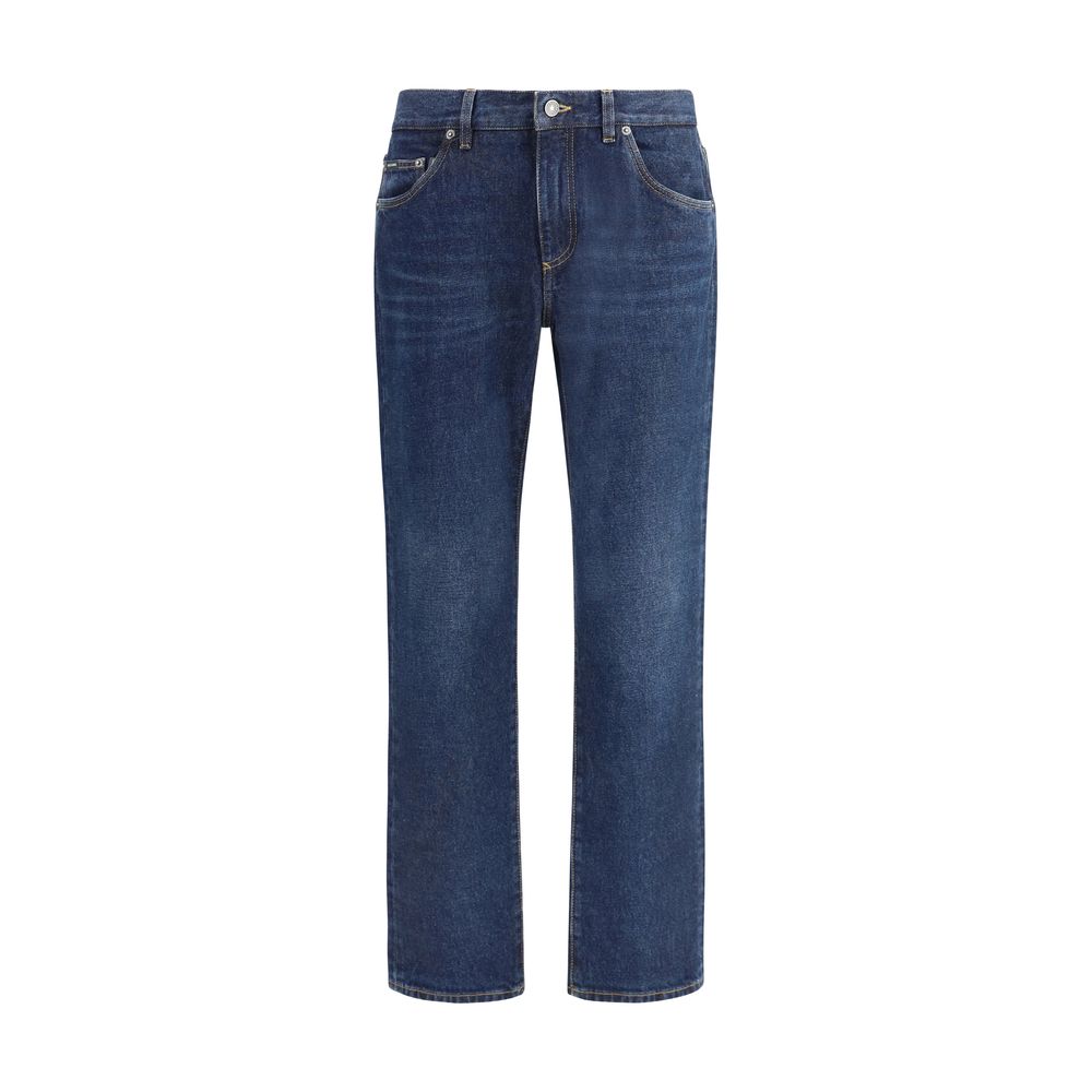 Blue Cotton Straight-Leg Jeans