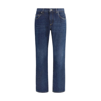 Blue Cotton Straight-Leg Jeans