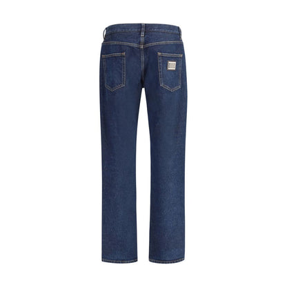 Blue Cotton Straight-Leg Jeans