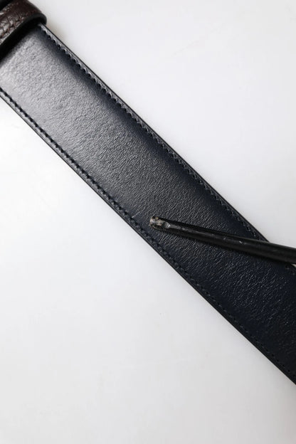 Blue Brown Leather Buckle Reversible Belt