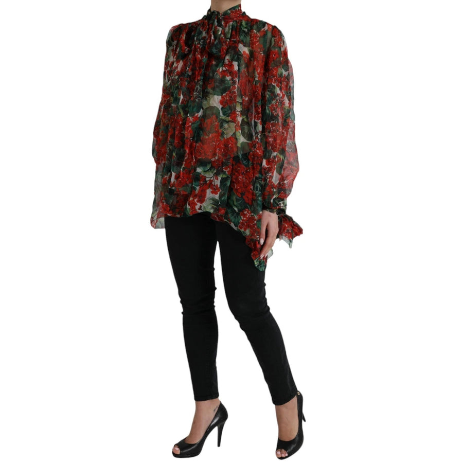 Multicolor Floral Silk Collar Blouse