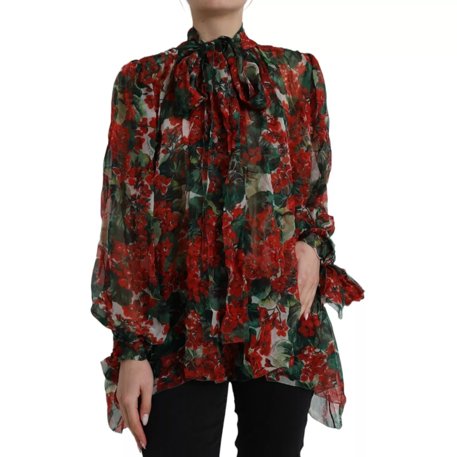 Multicolor Floral Silk Collar Blouse