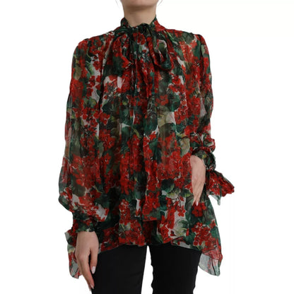 Multicolor Floral Silk Collar Blouse
