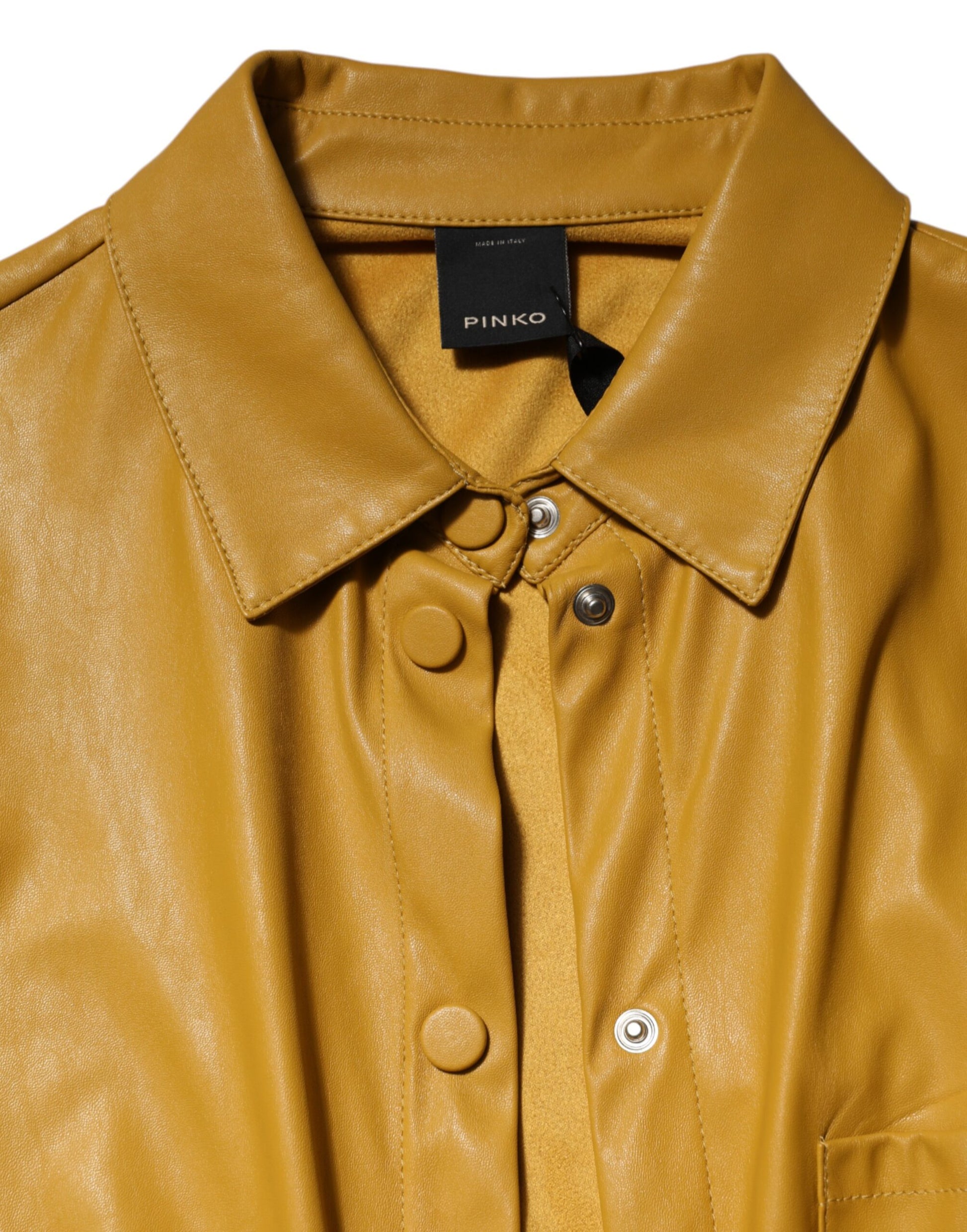 Polyester Belted Shirt Midi Long Sleeve Yellow Mustard