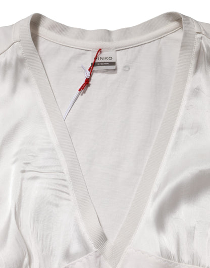 White Silk Blend Lace Trim Sleeveless V-Neck Women’s Top