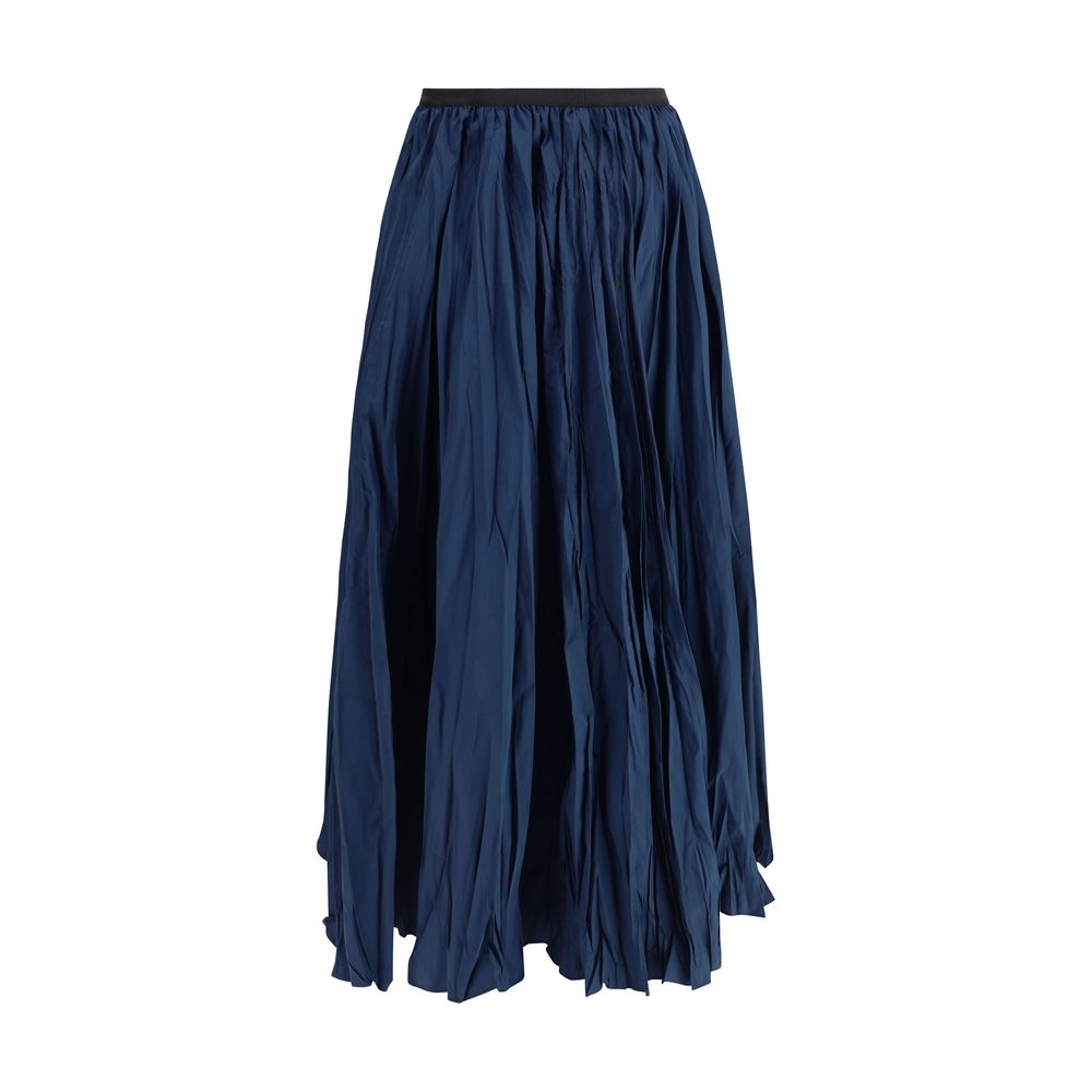 Blue Polyester Midi Skirt