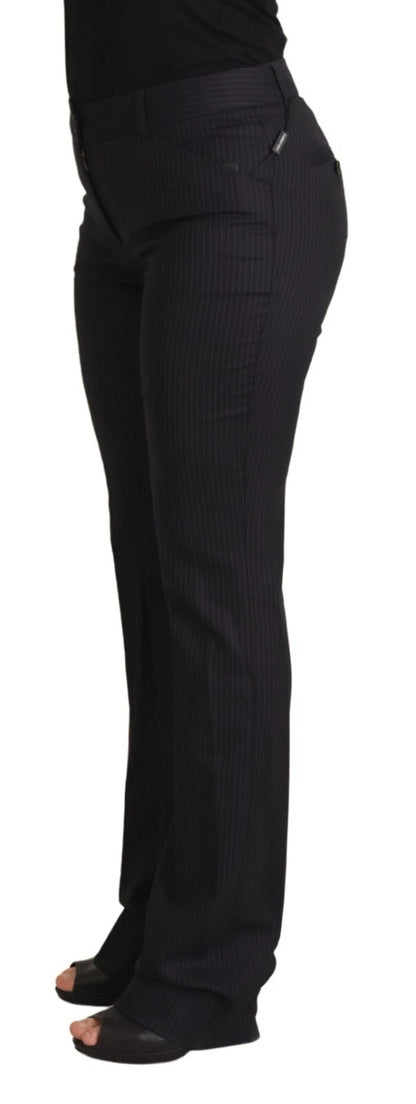 Black Stripes Mid Waist Trouser Pants