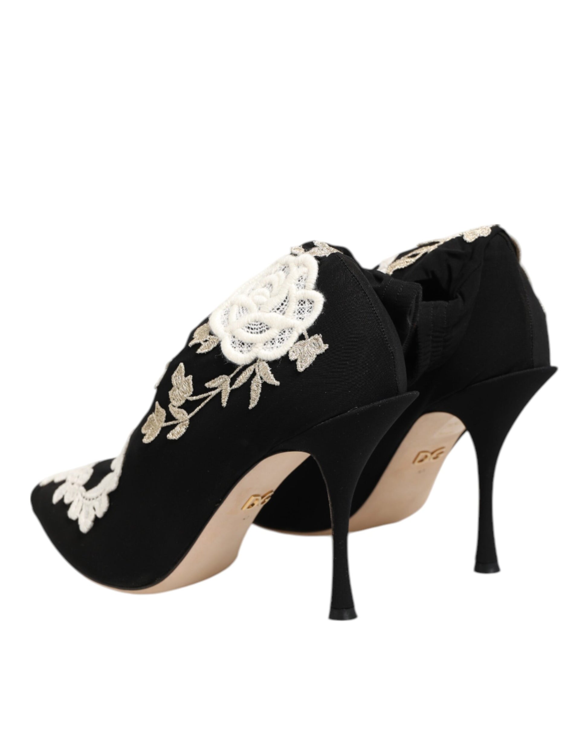Black White Embroidered Jersey Stiletto Boots Shoes