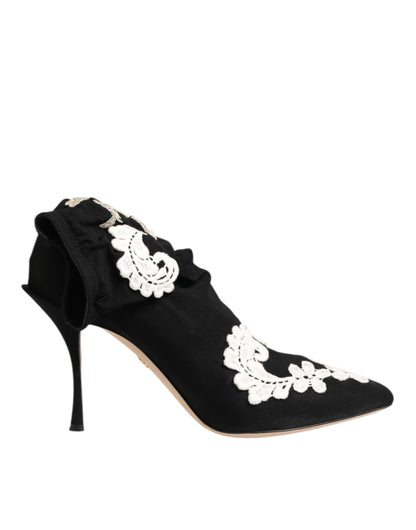 Black White Embroidered Jersey Stiletto Boots Shoes