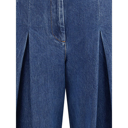 Blue Cotton Straight-Leg Jeans