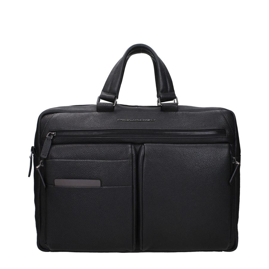 Black Leather Business And Laptop Bag