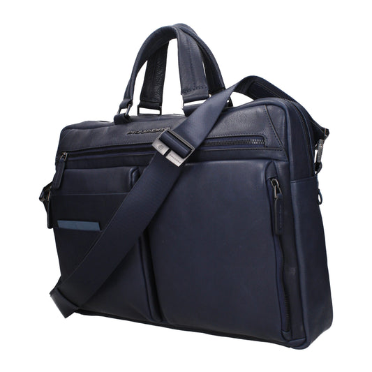 Blue Leather Business And Laptop Bag