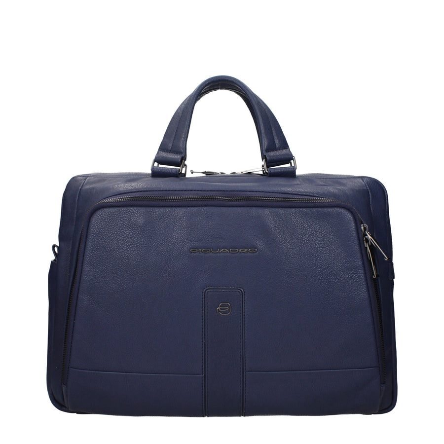 Blue Leather Business And Laptop Bag