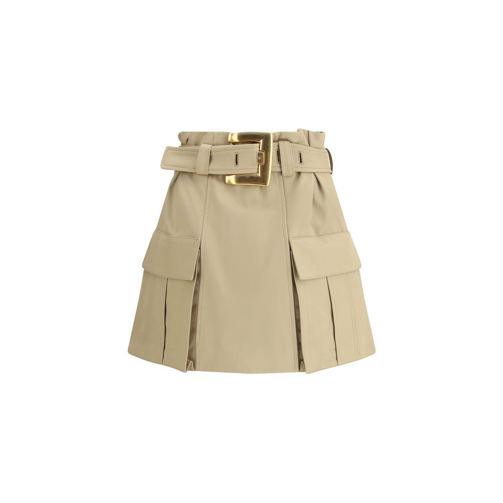 Beige Cotton Mini Skirt