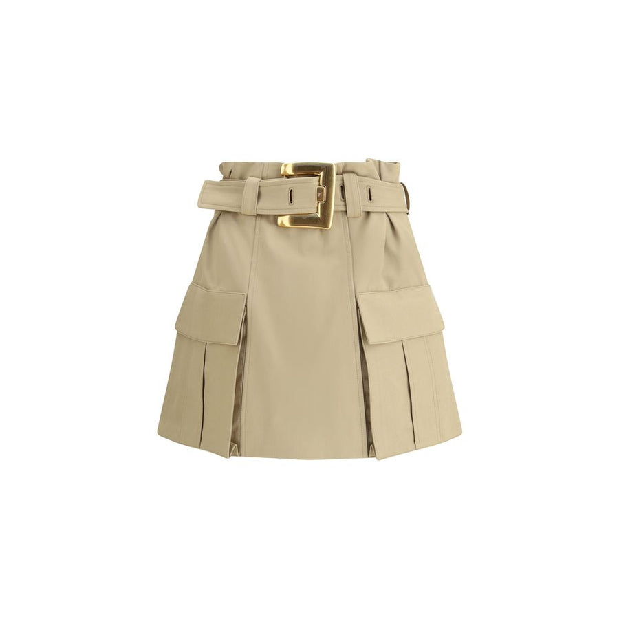 Beige Cotton Mini Skirt