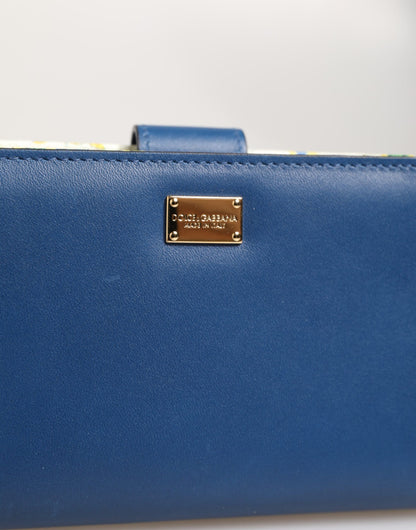 Blue Leather Continental Tile Print Zip Card Holder Purse Wallet