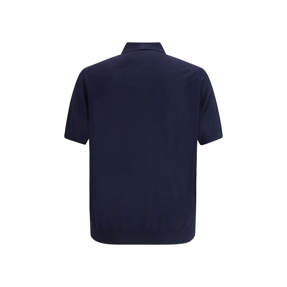 Blue Fleece Wool Polo Shirt