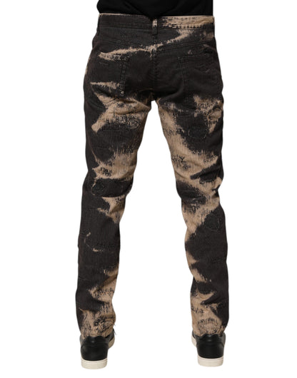 Beige Black Corduroy Tie-Dye Cotton Blend Pants