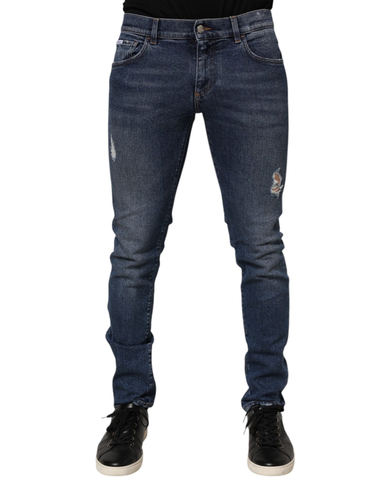 Blue Cotton Logo Plaque Skinny Men Denim Jeans