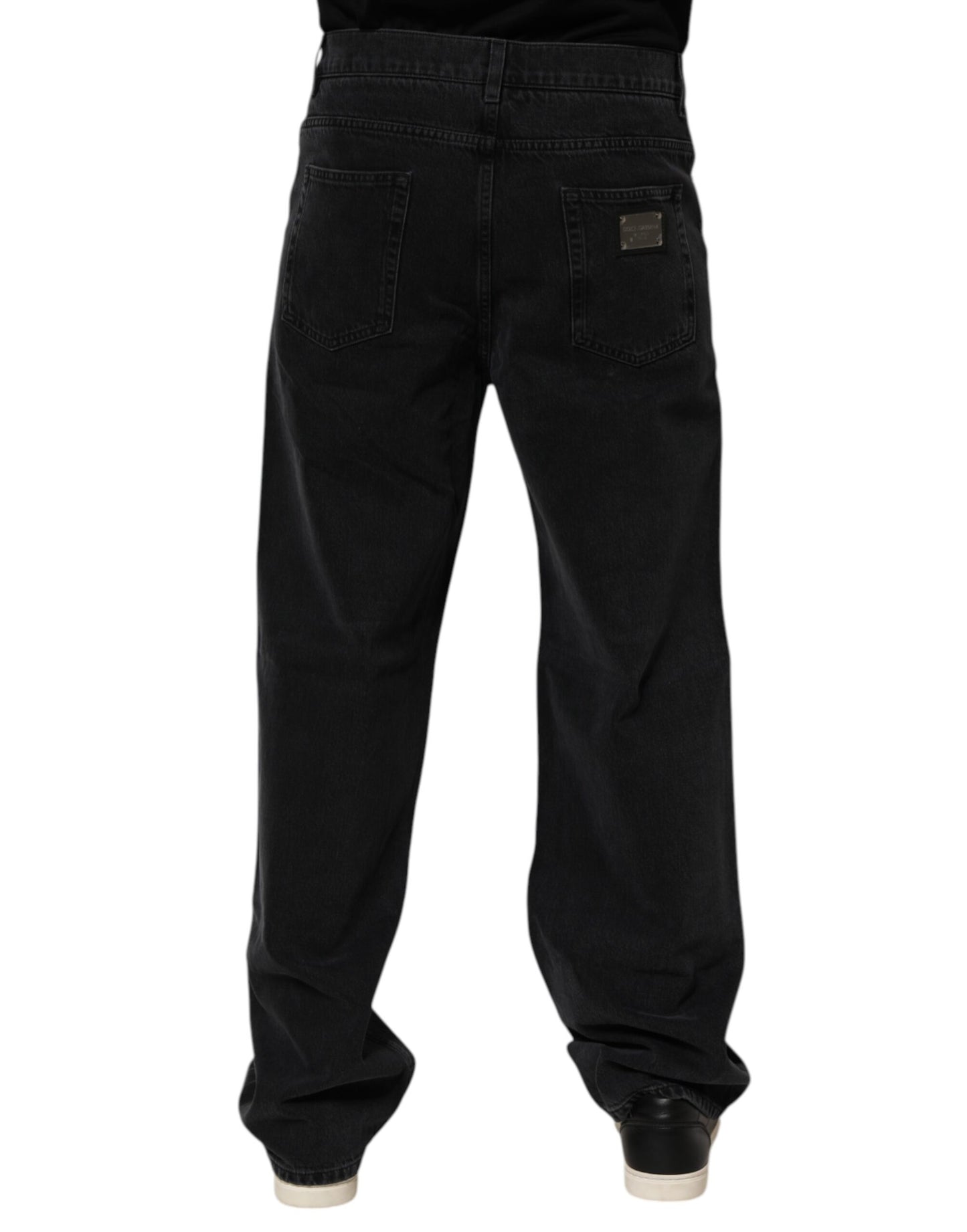 Black Cotton Logo Men Mid Waist Denim Jeans