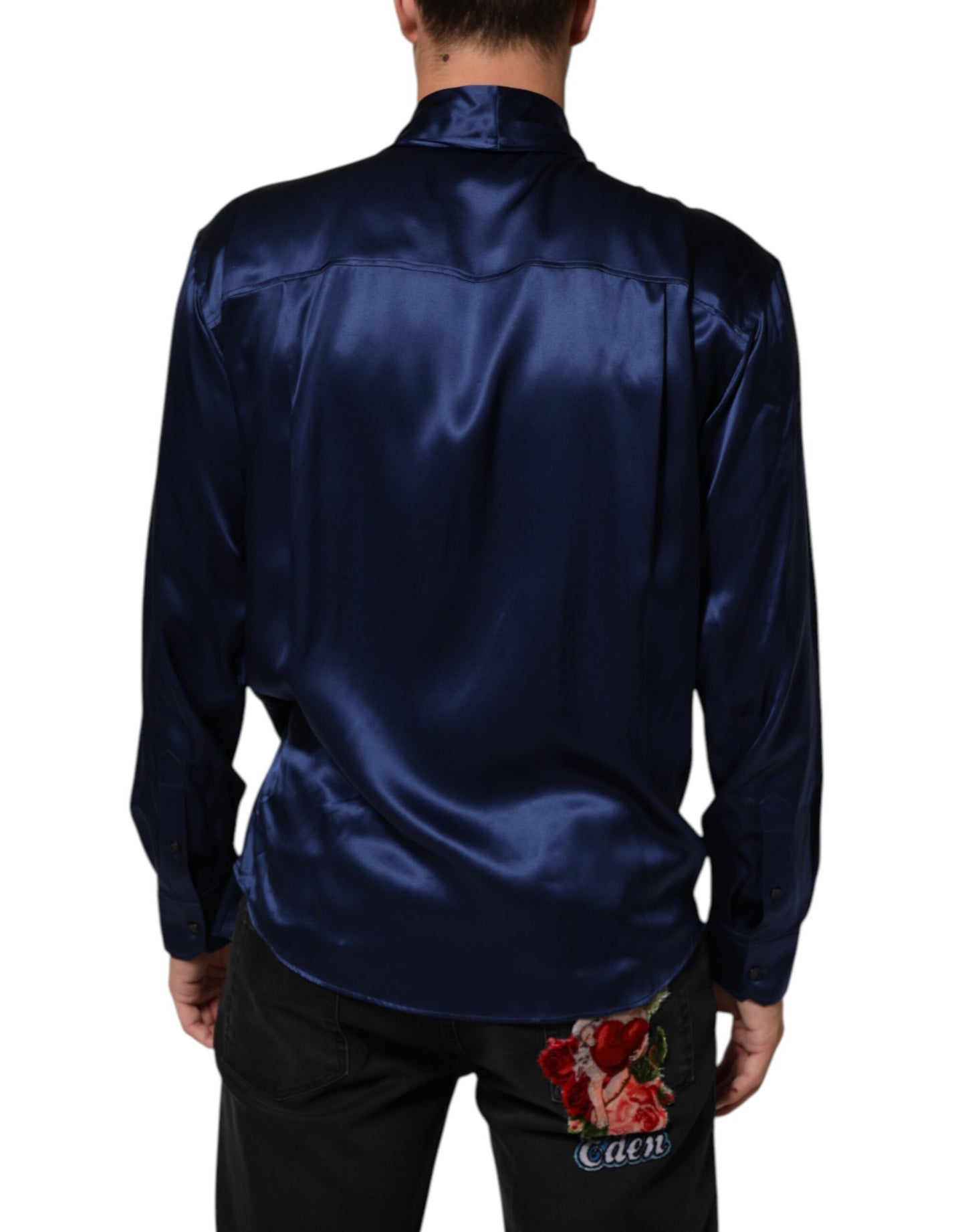 Blue Oversize Silk Satin Long Sleeves Shirt