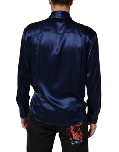Blue Oversize Silk Satin Long Sleeves Shirt