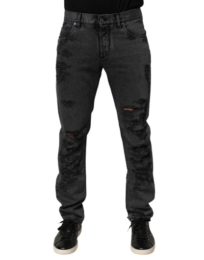 Black Tattered Skinny Cotton Men Denim Jeans