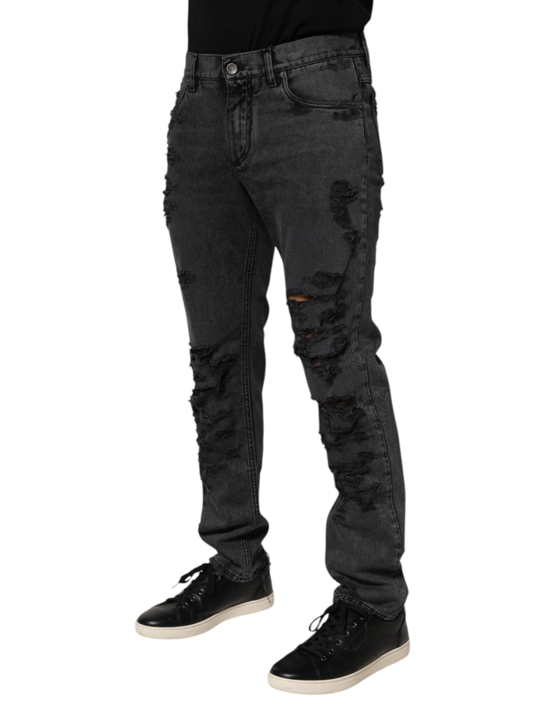 Black Tattered Skinny Cotton Men Denim Jeans