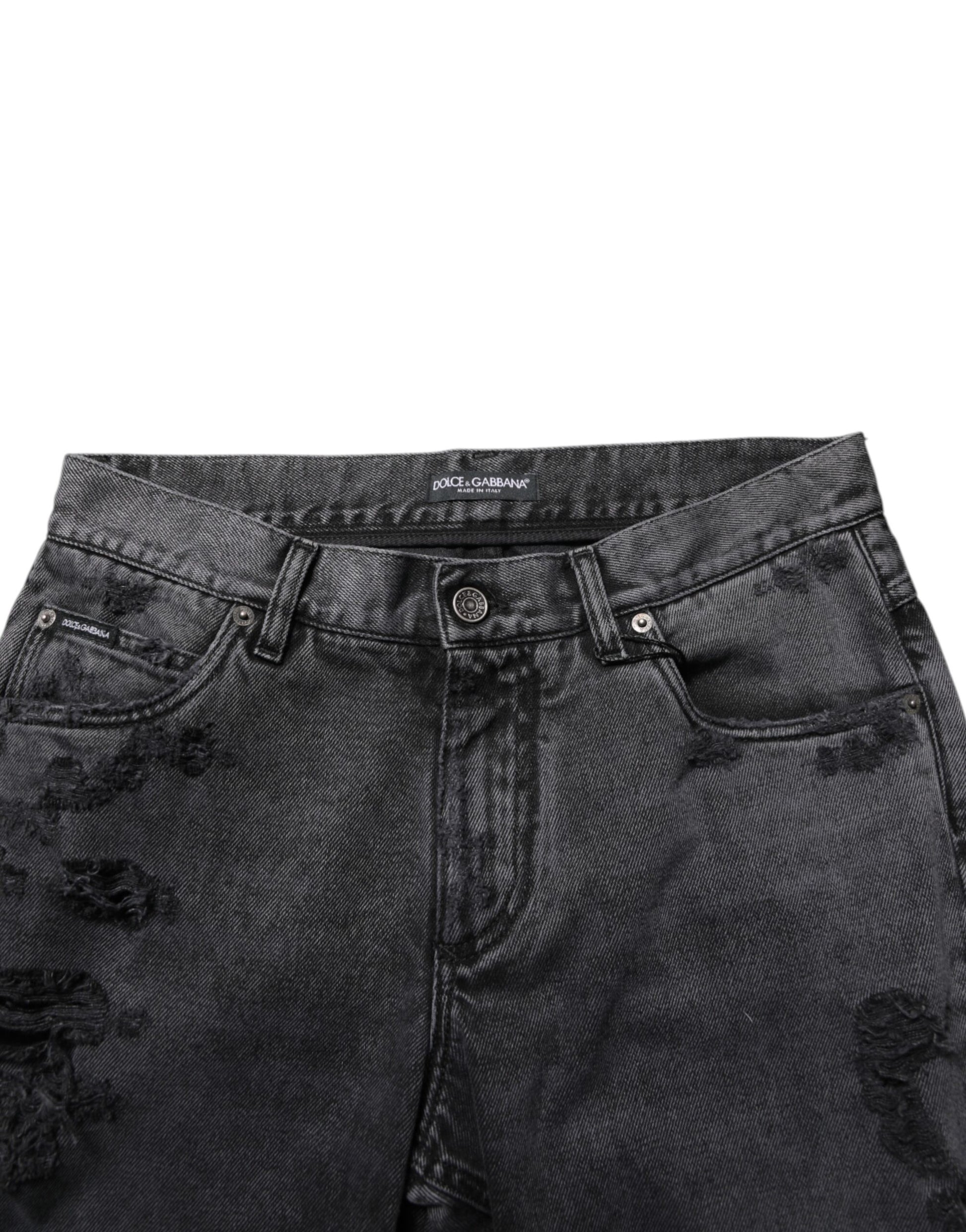 Black Tattered Skinny Cotton Men Denim Jeans