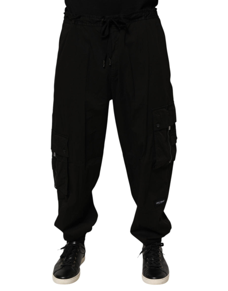 Black Cotton Cargo Jogger Sweatpants Pants