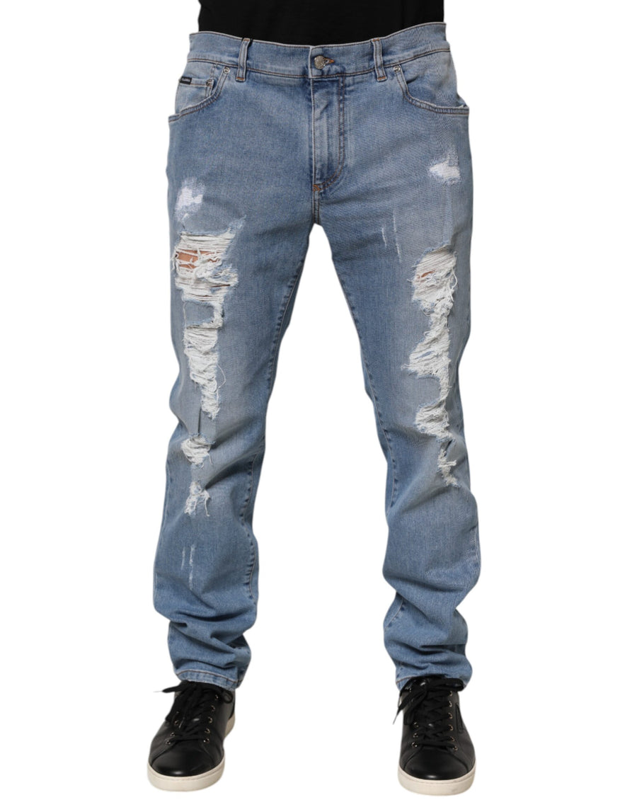 Blue Tattered Slim Fit Cotton Denim Jeans