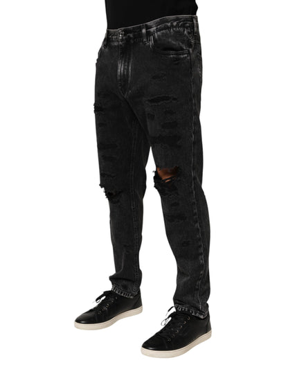 Black Washed Ripped Loose Cotton Denim Jeans
