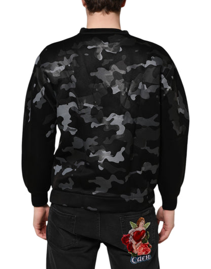 Black Camouflage Round Neck Sweatshirt Sweater