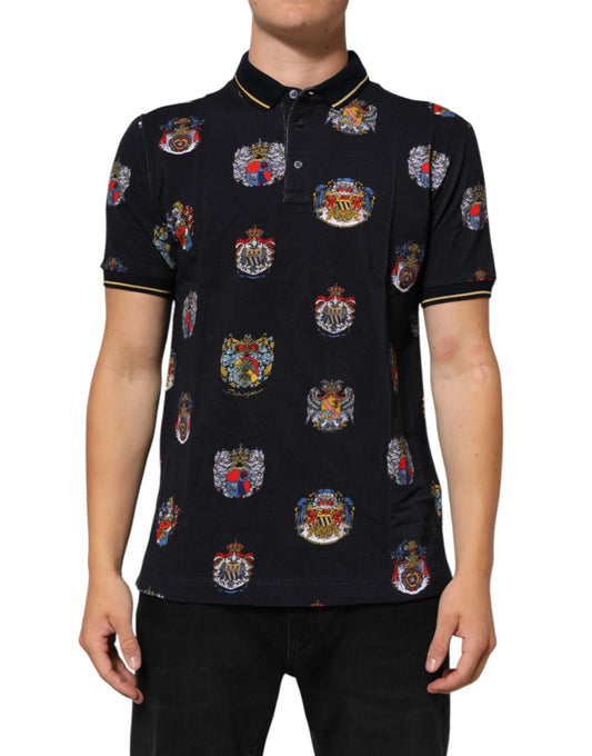 Blue Heraldic Crest Print Polo Shirt T-shirt