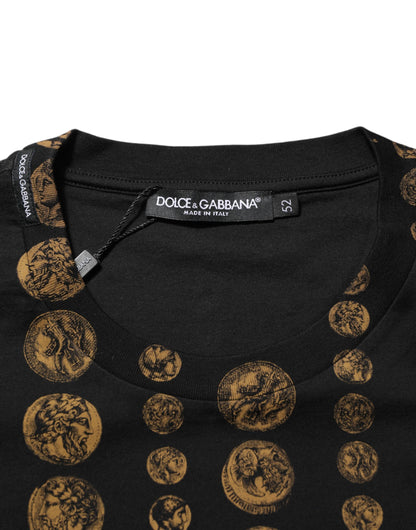 Black Cotton Coin Print Crew Neck T-shirt
