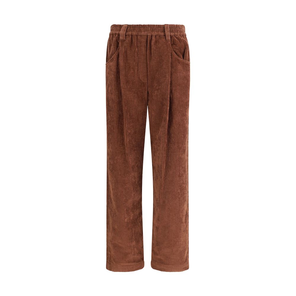 Brown Cotton Casual Pants